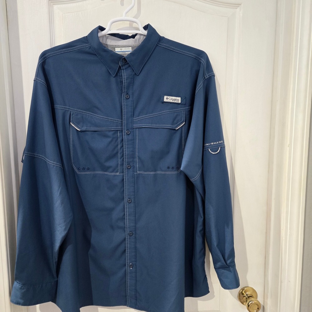 Columbia PFG Fishing Shirt Mens XXL Blue Tamiami II Omni-Shade UPF 40 long slv